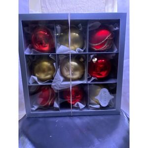Set of Nine (9), Vitbis Glass Christmas Ornaments 3 in. round, New In Box.